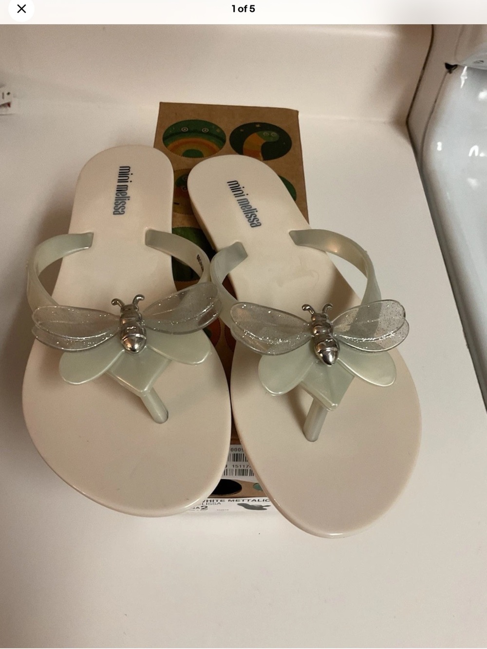 Mini Melissa Cream Jelly Sandals with Glitter Dragonfly Accent girls size 2